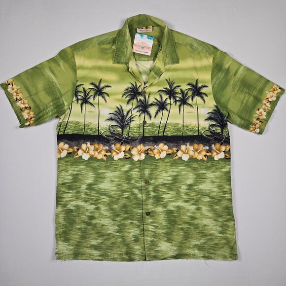 Vintage Winnie Fashion Aloha‎ Shirt Palm Print Short Sleeve Hawaiian Top Large - Picture 3 of 13